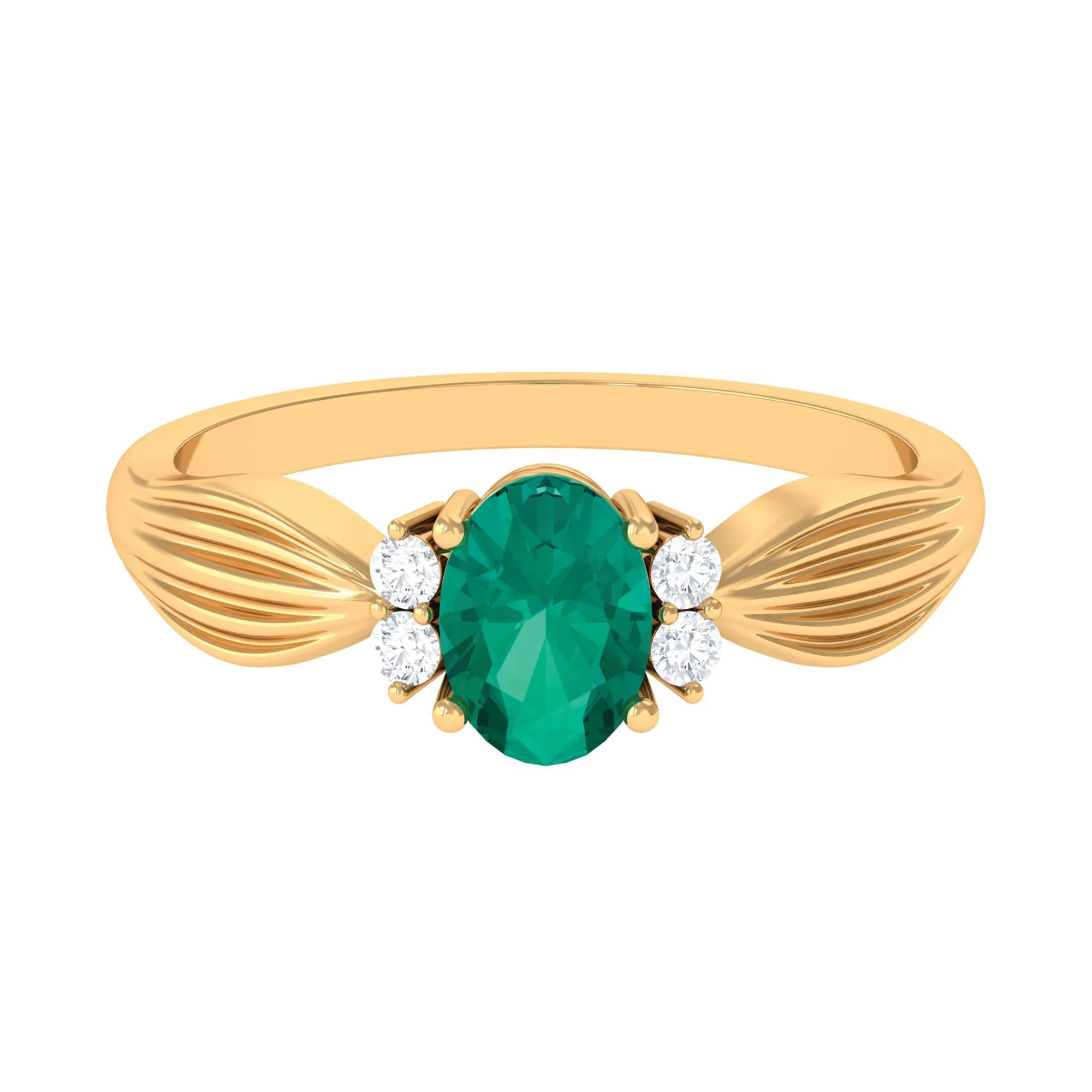 Oval Emerald Solitaire Engagement Ring with Diamond Accent