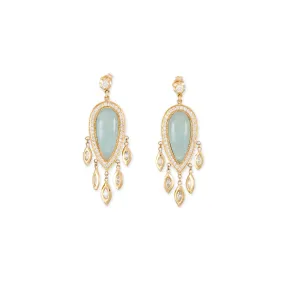 PAVE AQUAMARINE TEARDROP   MARQUISE DIAMOND SHAKERS DROP EARRINGS