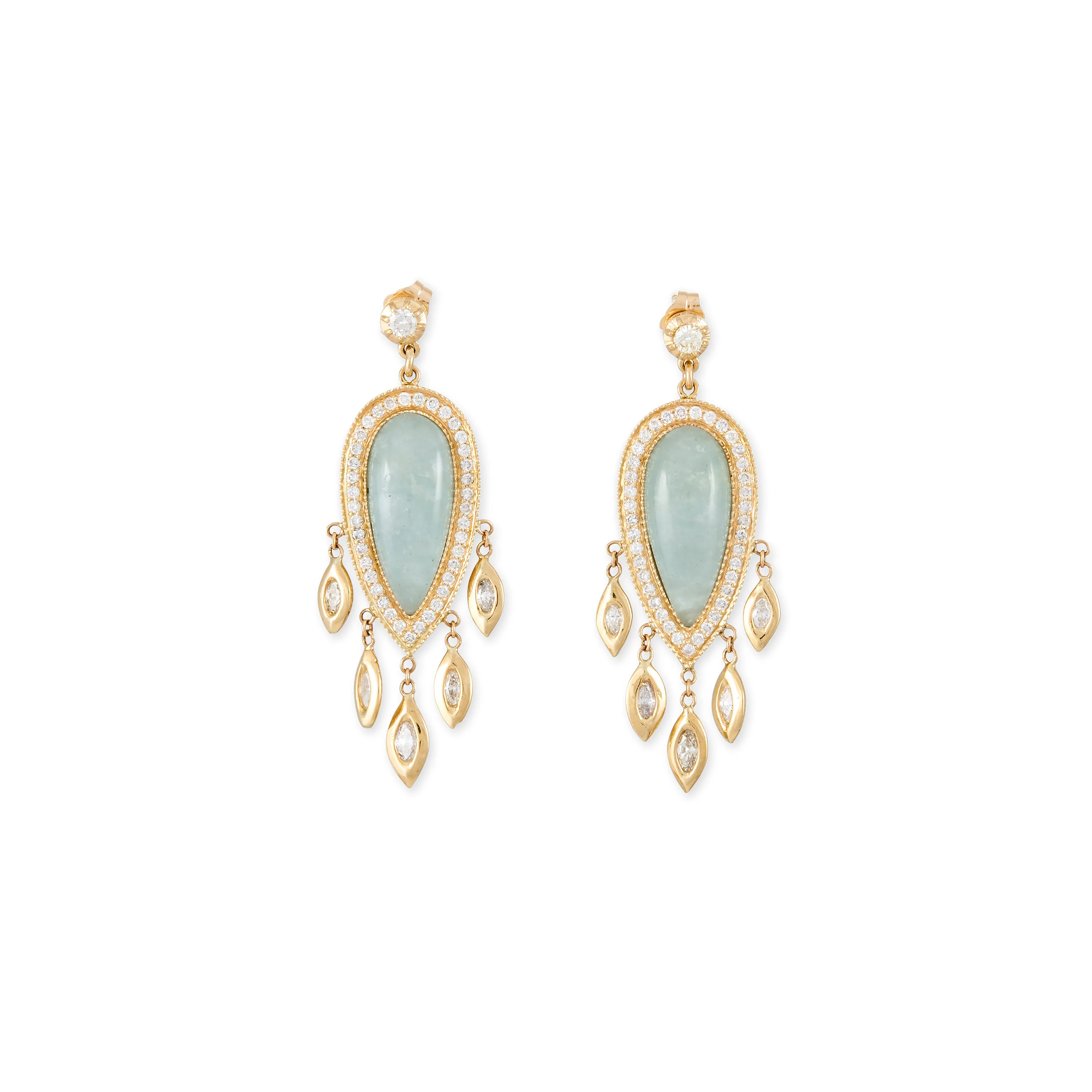 PAVE AQUAMARINE TEARDROP   MARQUISE DIAMOND SHAKERS DROP EARRINGS