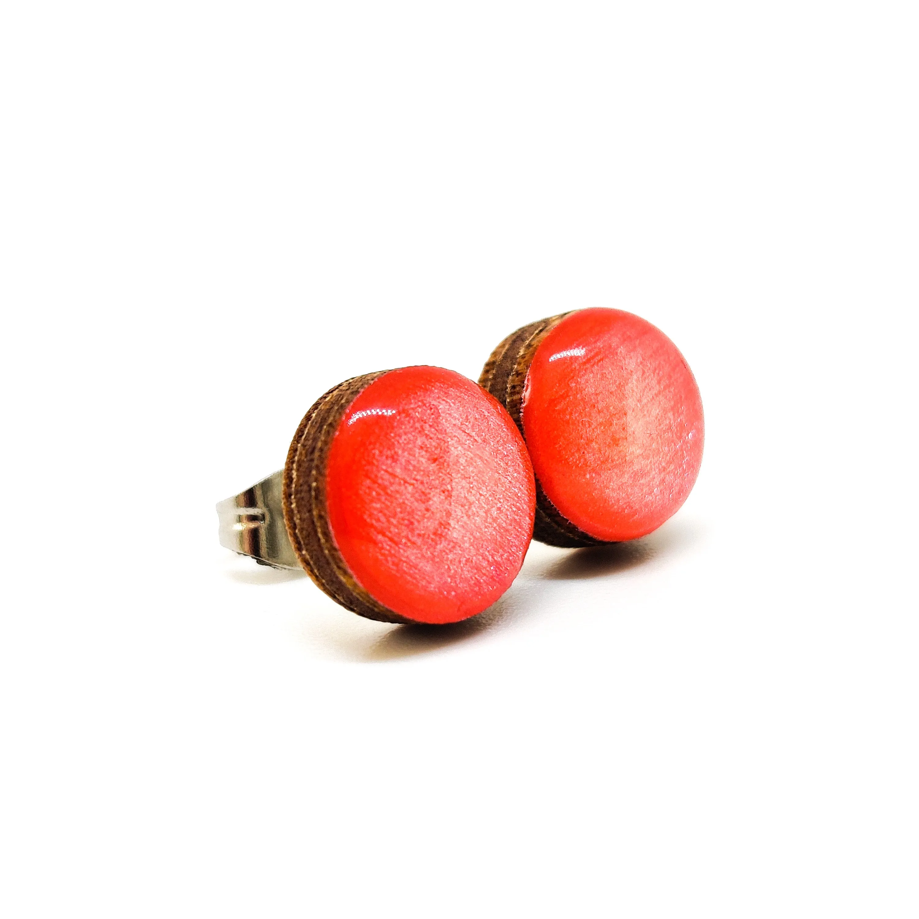 Peachy Coral Shimmer Stud Earrings by Candi Cove Designs
