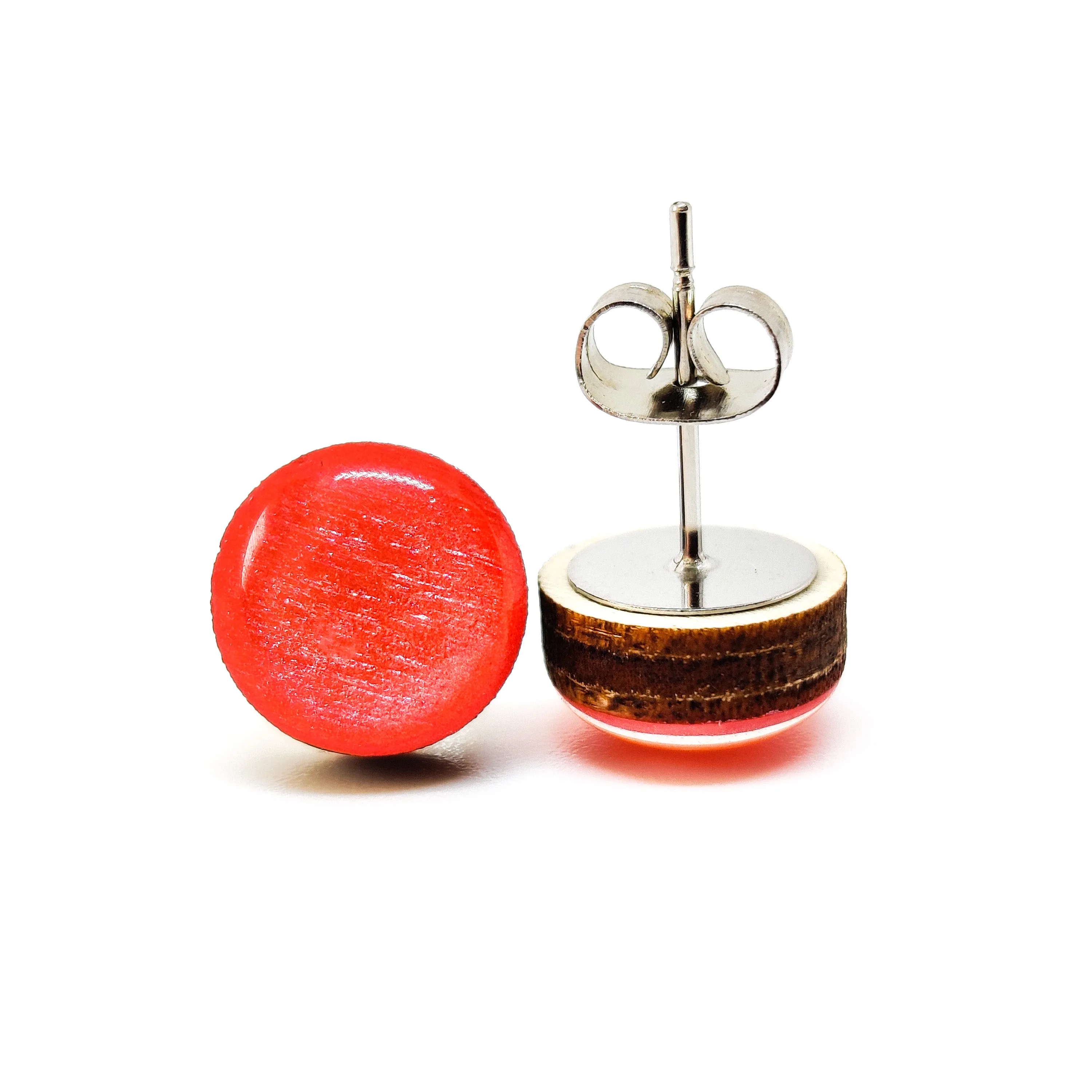 Peachy Coral Shimmer Stud Earrings by Candi Cove Designs