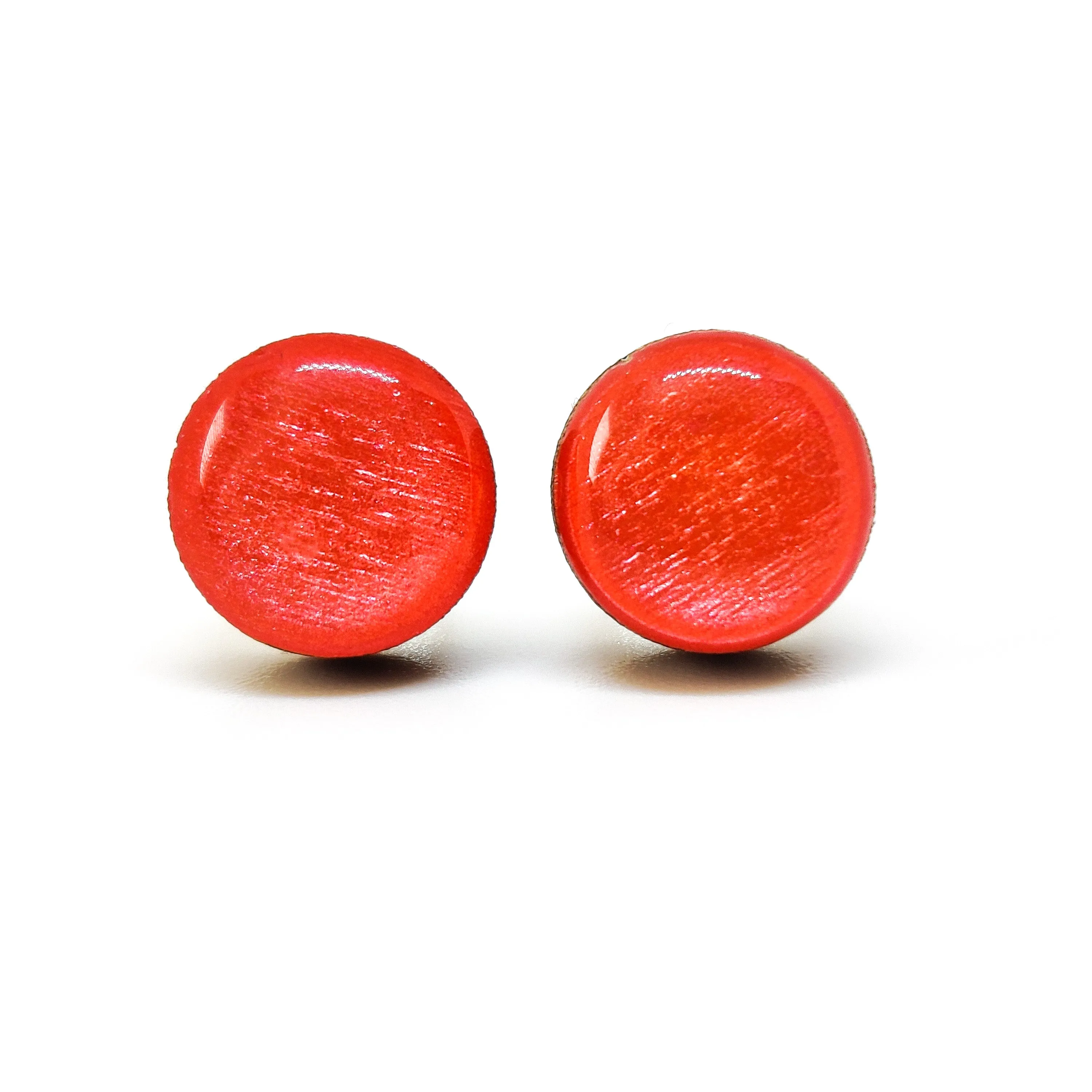 Peachy Coral Shimmer Stud Earrings by Candi Cove Designs