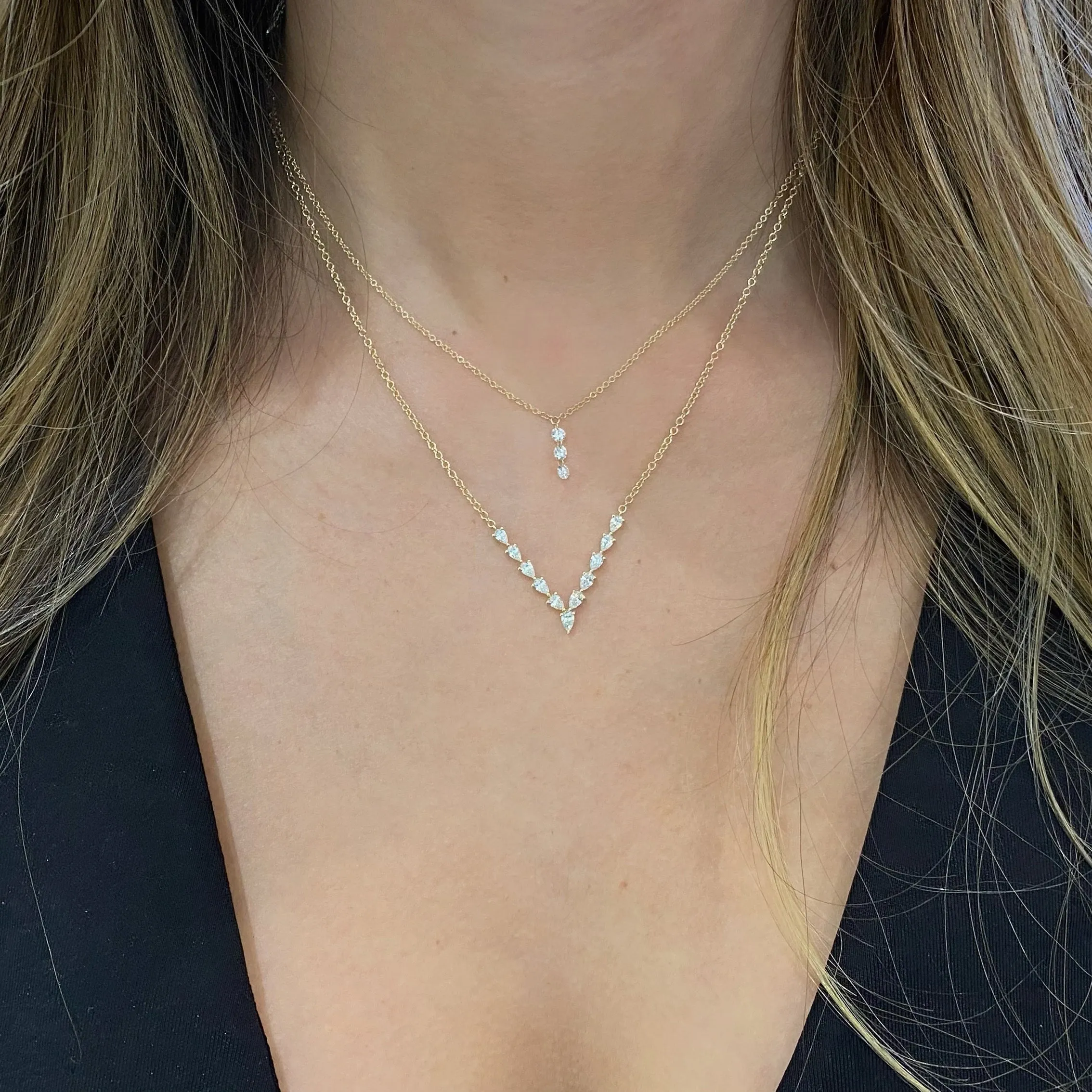 Pear-Shaped Diamond “V” Bar Necklace