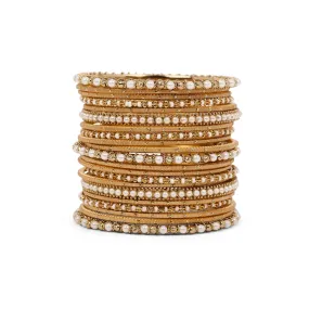 Pearl and Antique Gold Bangle Set (PRE-ORDER)