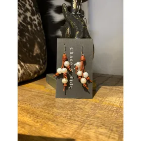 Pearl and Leather Tassel Earrings#t123