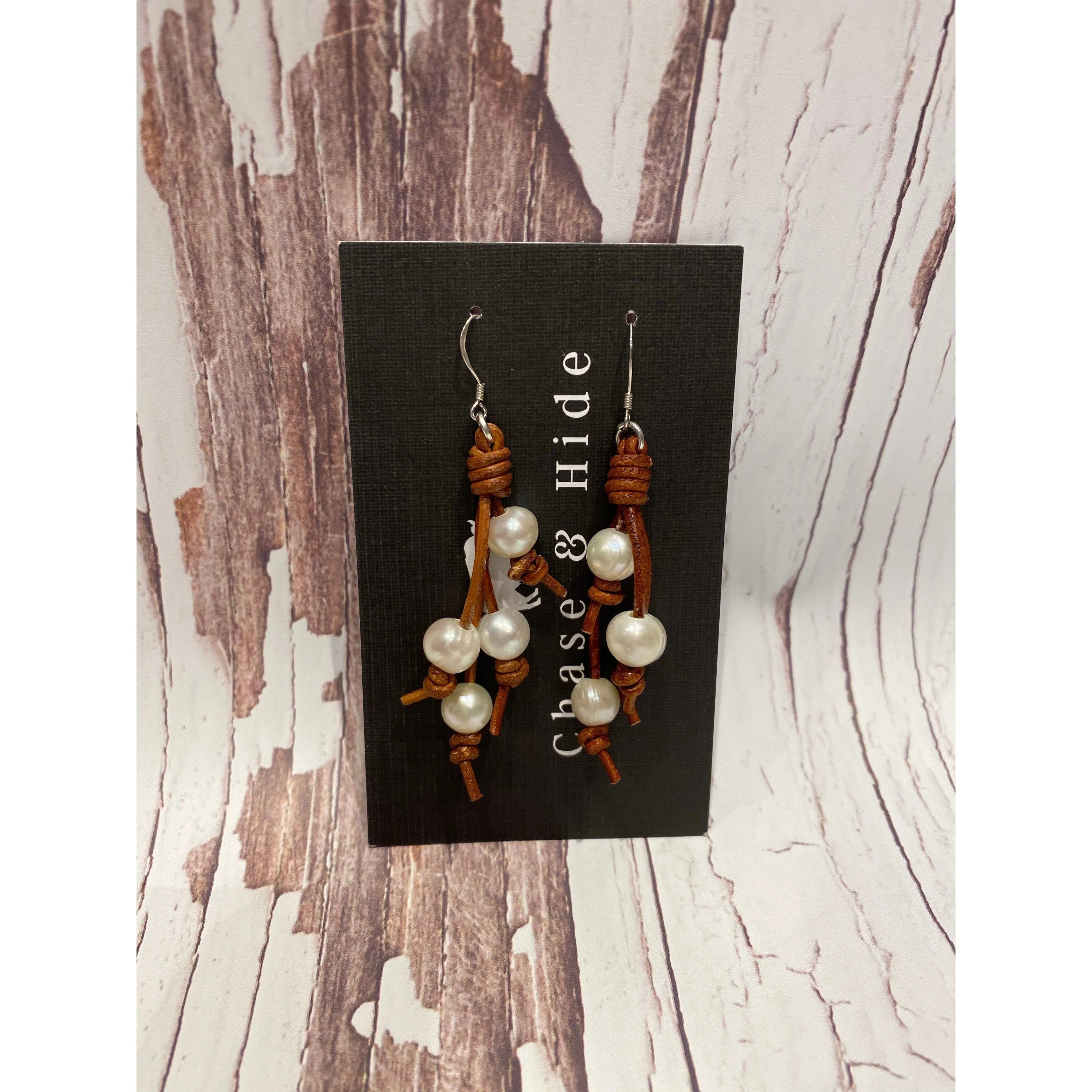 Pearl and Leather Tassel Earrings#t123