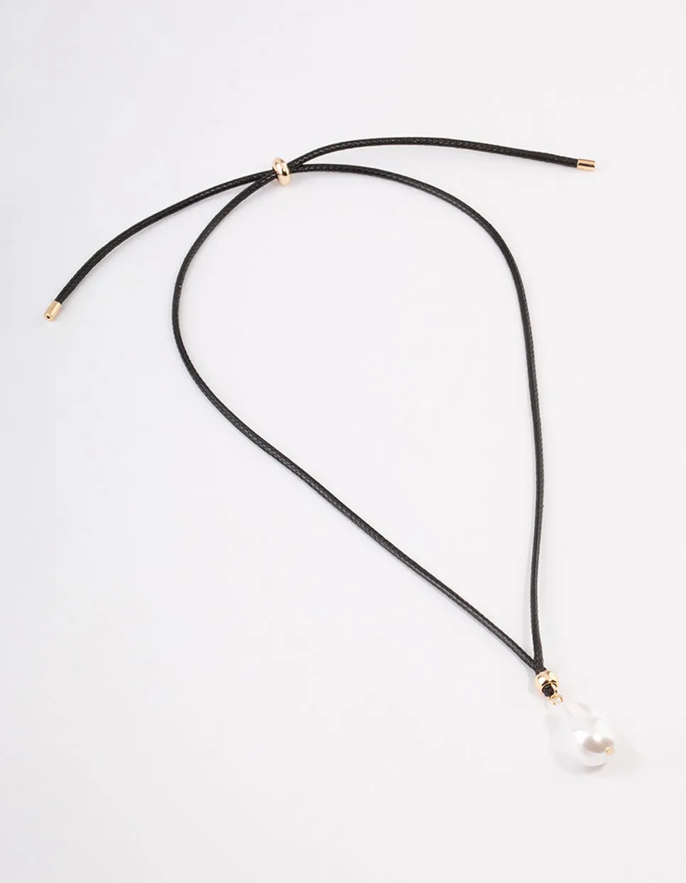 Pearl Droplet Adjustable Black Cord Choker
