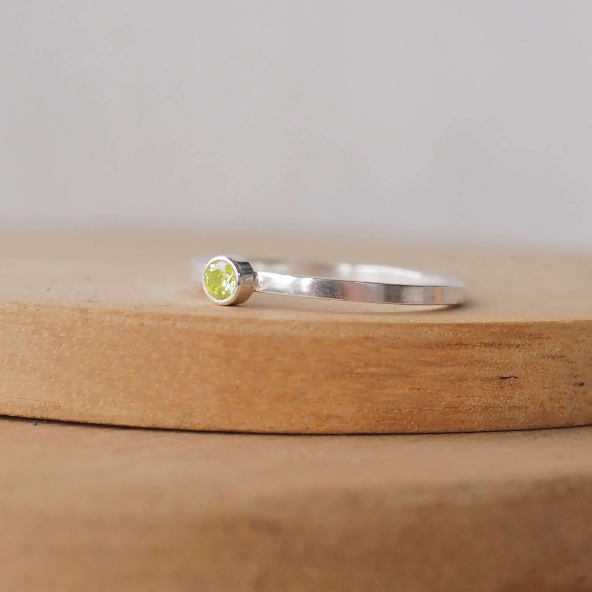 Peridot Silver Ring - 3mm Cubic Zirconia Gemstone