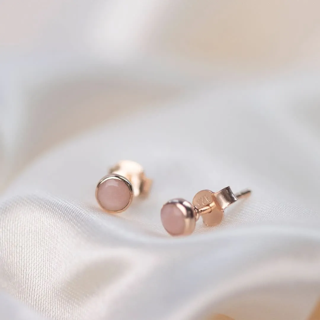 Pink Opal Mini Stud Earrings | Rose Gold - October