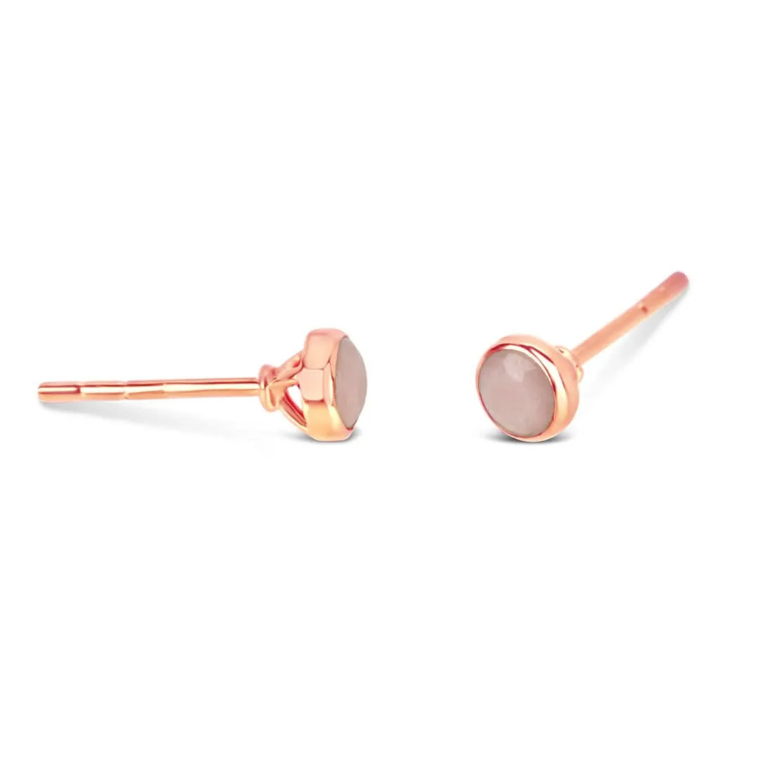 Pink Opal Mini Stud Earrings | Rose Gold - October