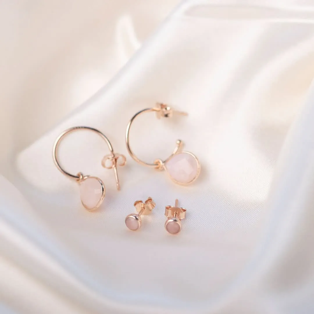 Pink Opal Mini Stud Earrings | Rose Gold - October