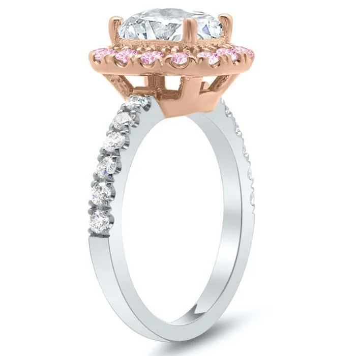 Pink Sapphire Halo Engagement Ring for Cushion Diamond
