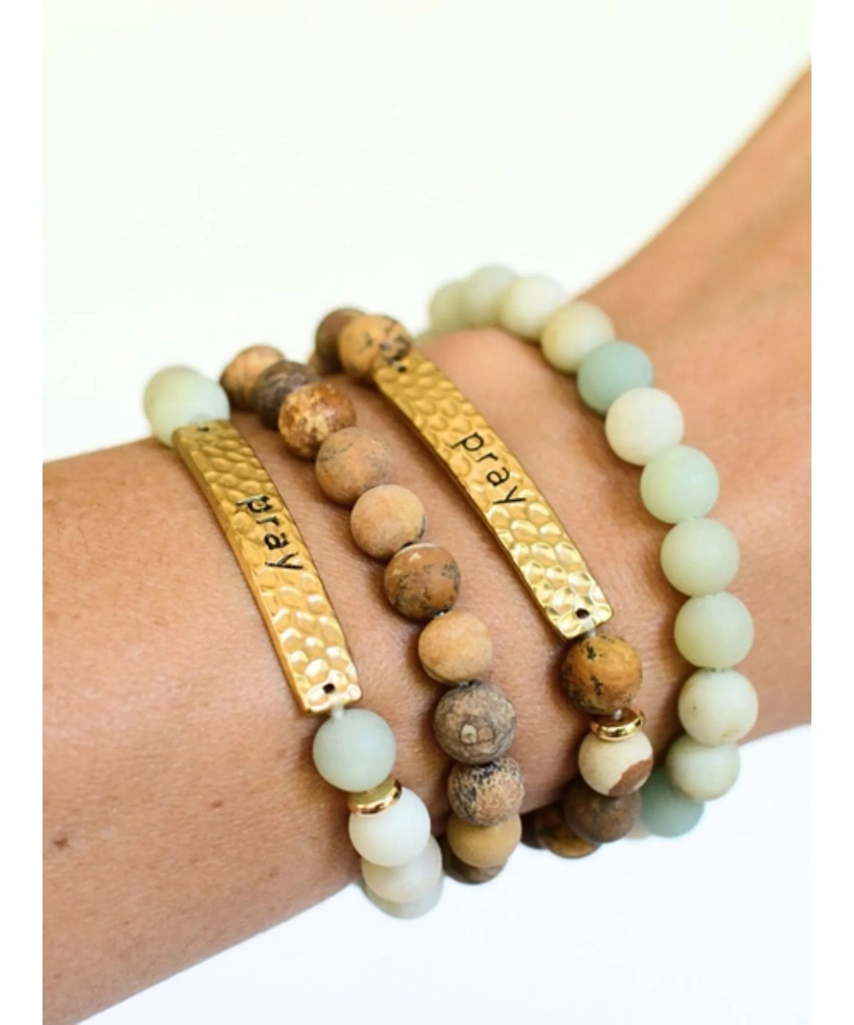 Pray Stone Stretch Bracelet - Natural