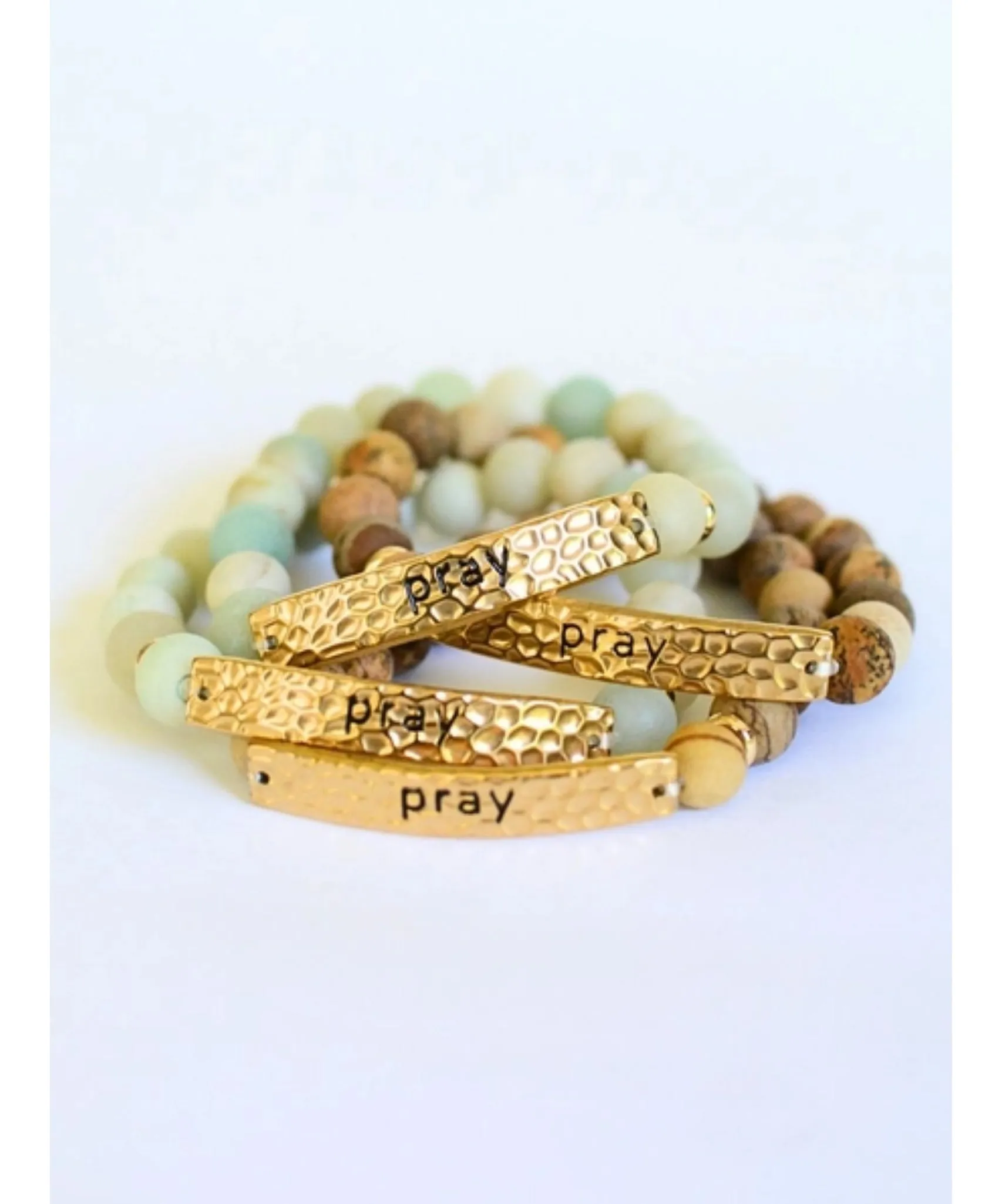 Pray Stone Stretch Bracelet - Natural