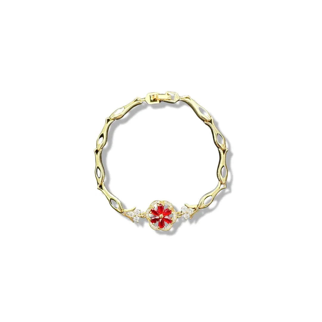 Red Crystal Flower Tennis Bracelet - 44