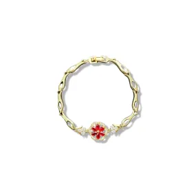 Red Crystal Flower Tennis Bracelet - 44