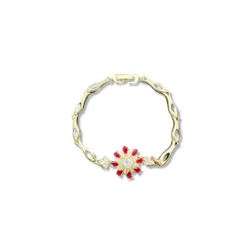 Red Crystal Flower Tennis Bracelet - BCLT - 39