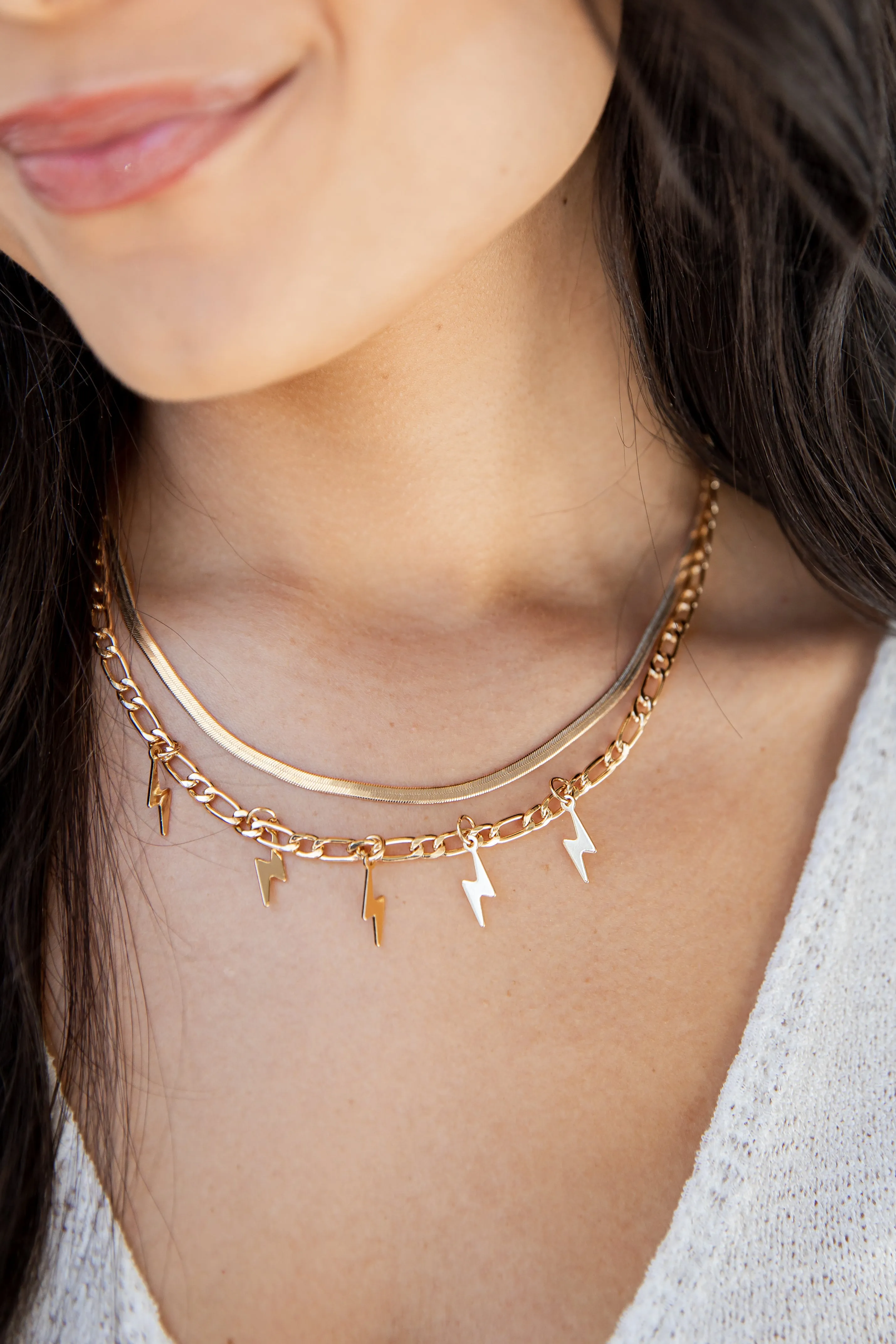 Reign Gold Lightning Bolt Layered Necklace