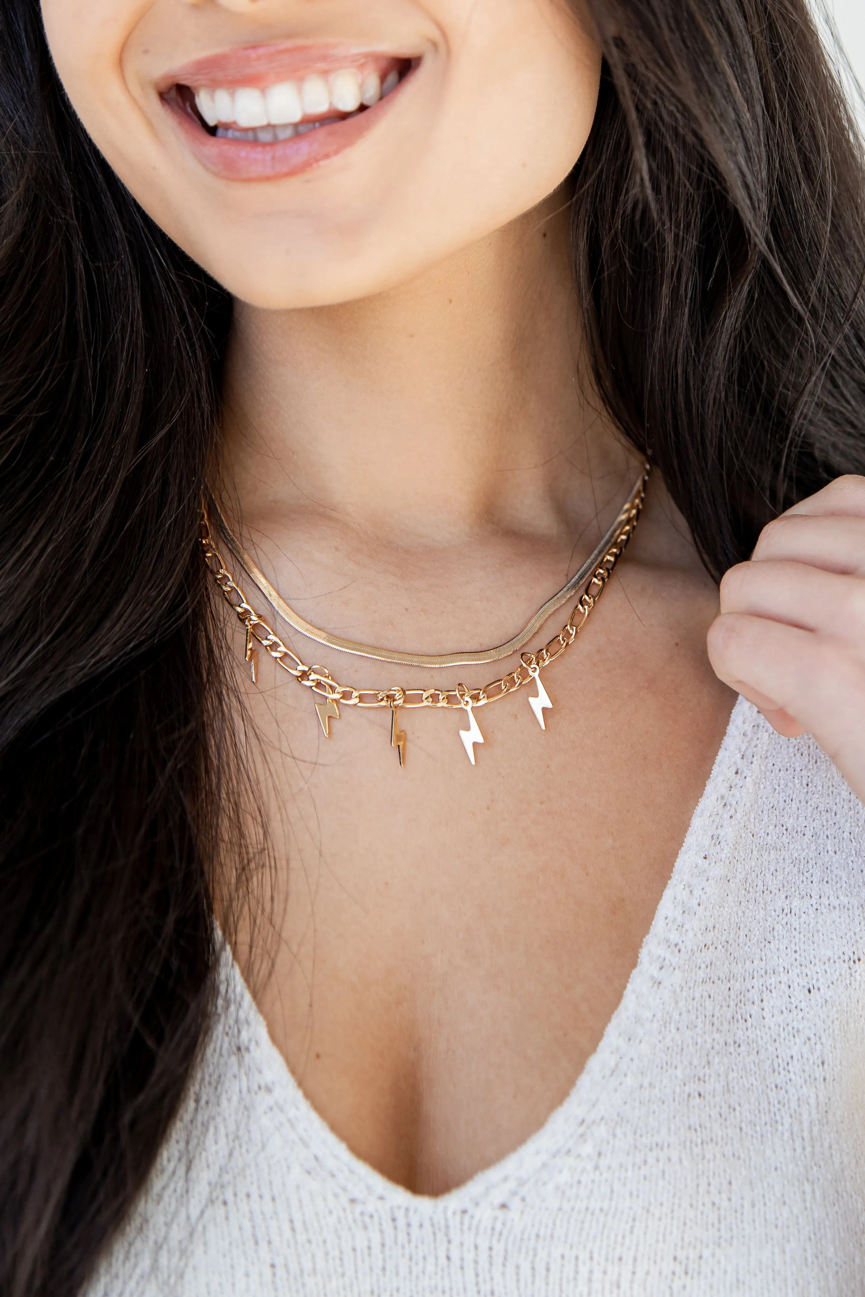 Reign Gold Lightning Bolt Layered Necklace