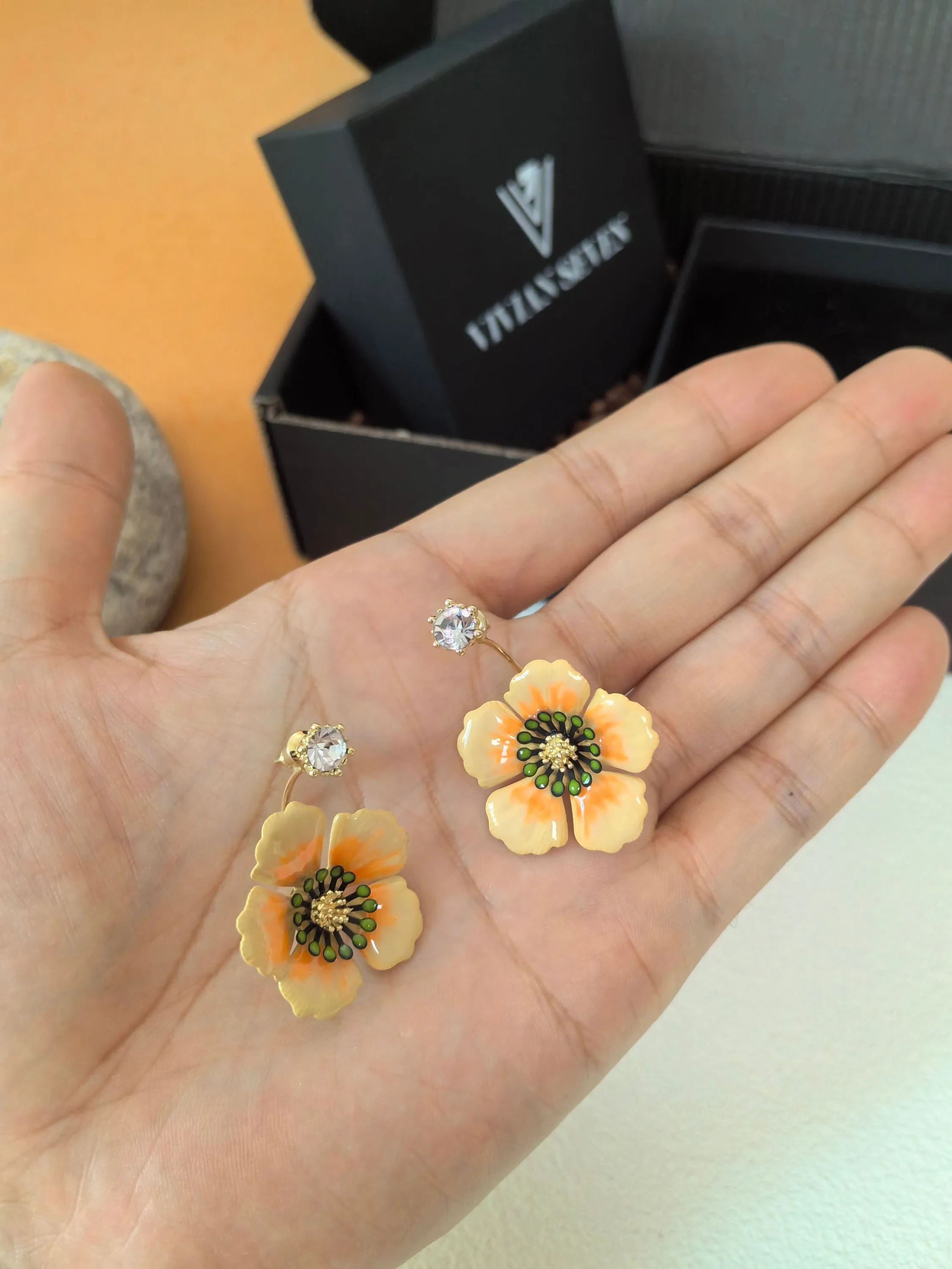 Rhinestone Gradient Orange Flower Drop Statement Earrings
