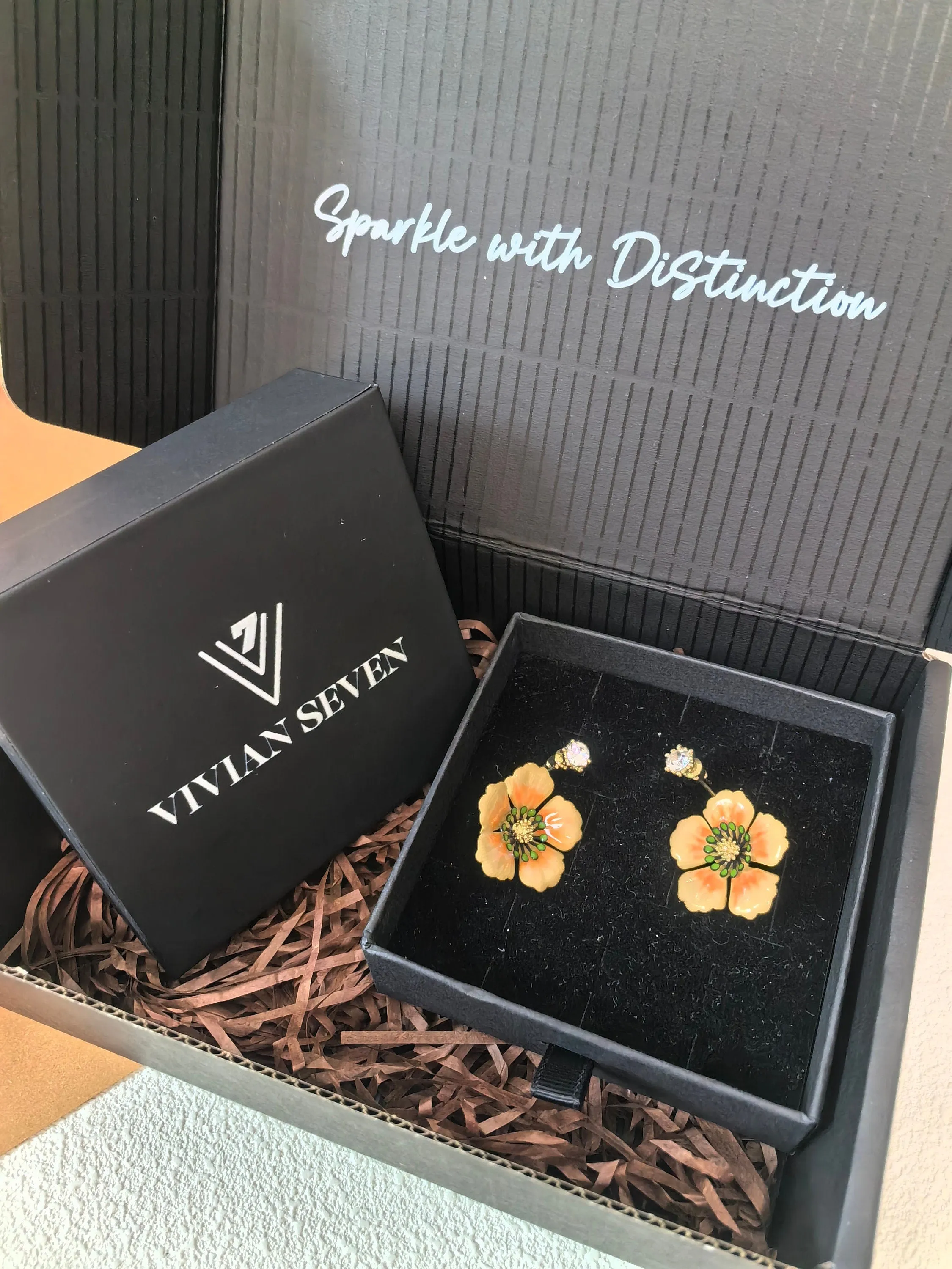 Rhinestone Gradient Orange Flower Drop Statement Earrings