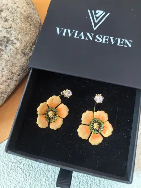 Rhinestone Gradient Orange Flower Drop Statement Earrings