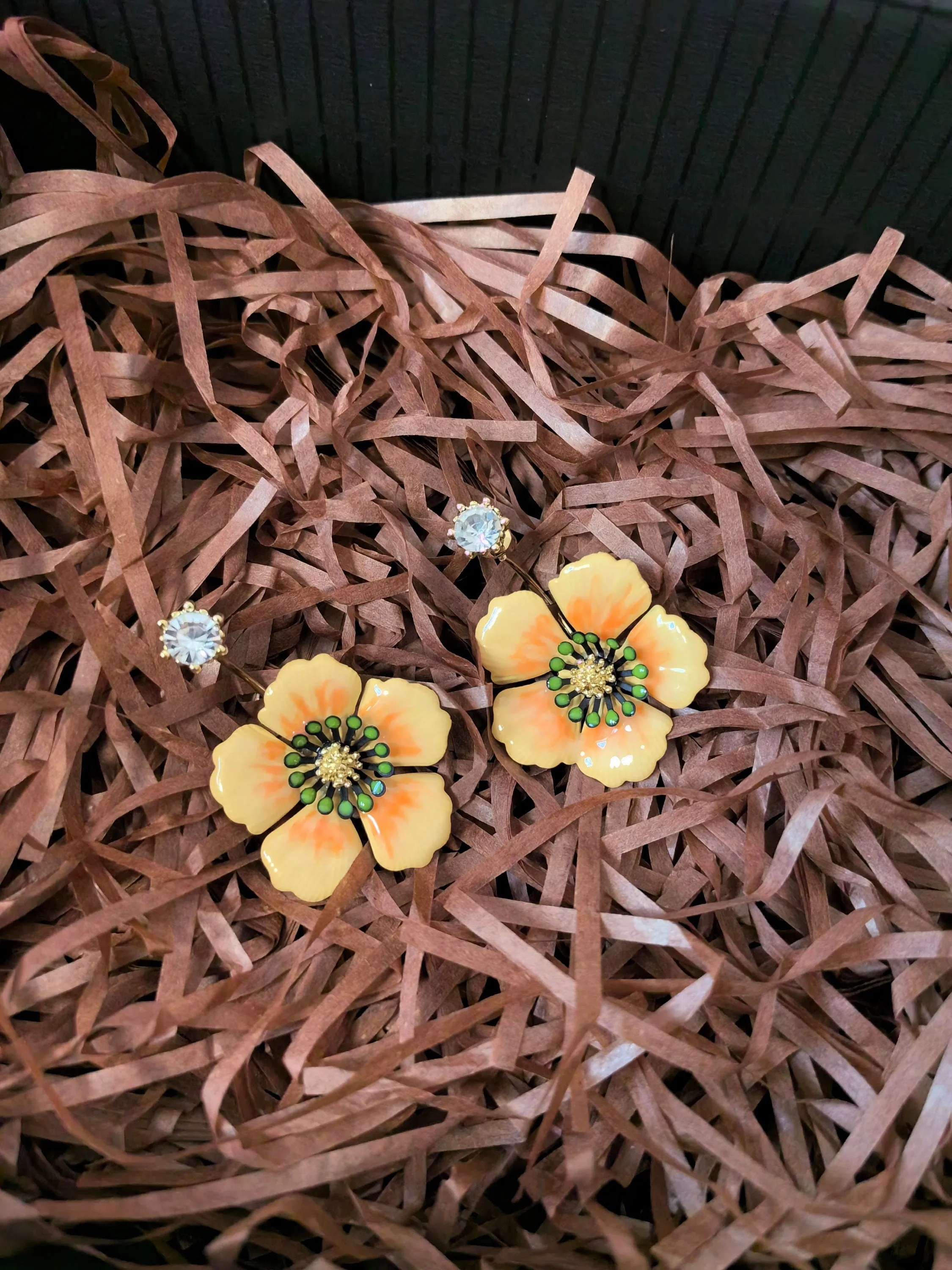Rhinestone Gradient Orange Flower Drop Statement Earrings