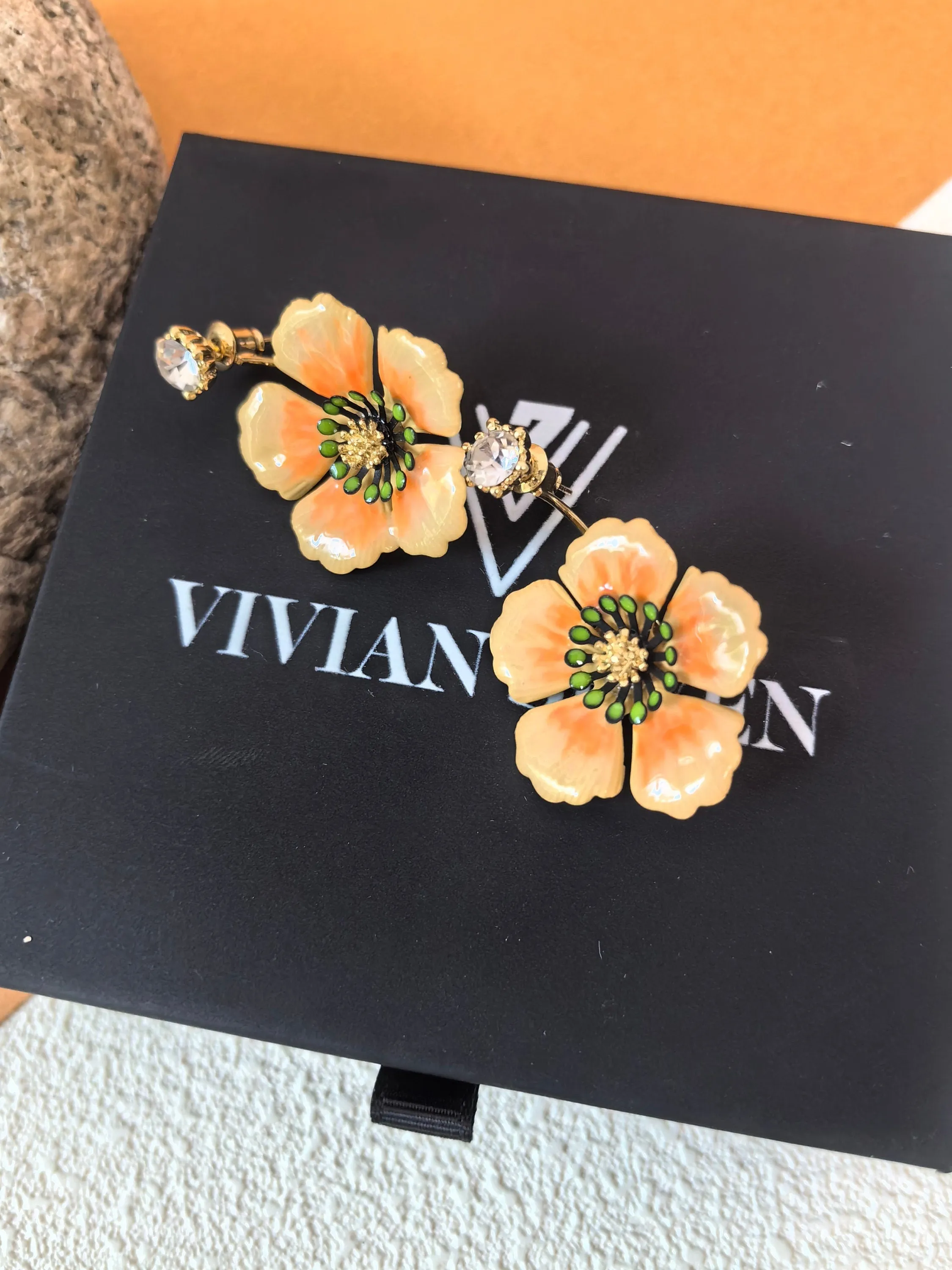 Rhinestone Gradient Orange Flower Drop Statement Earrings