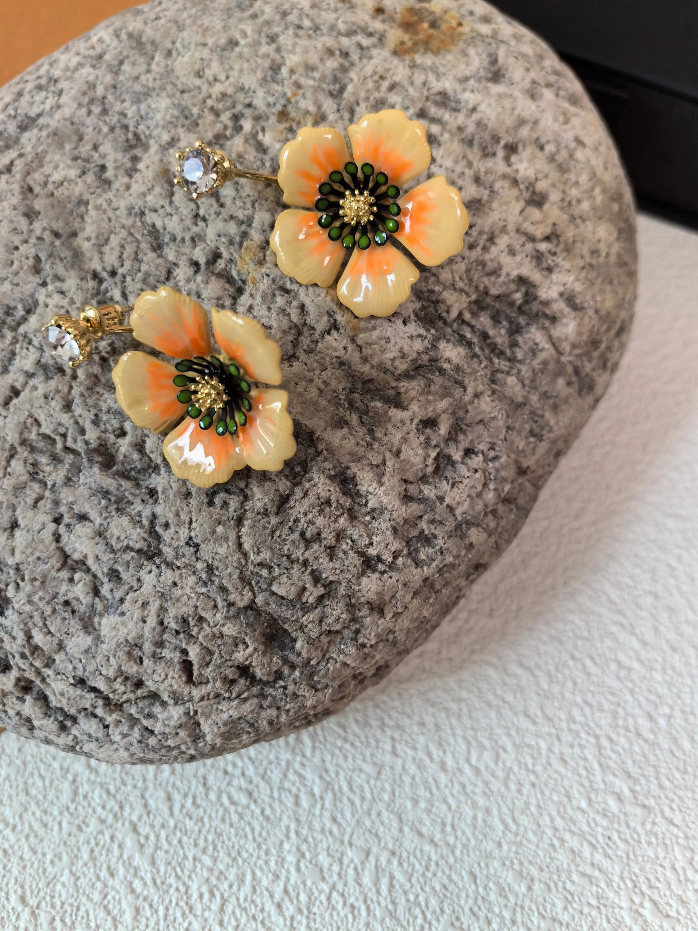 Rhinestone Gradient Orange Flower Drop Statement Earrings