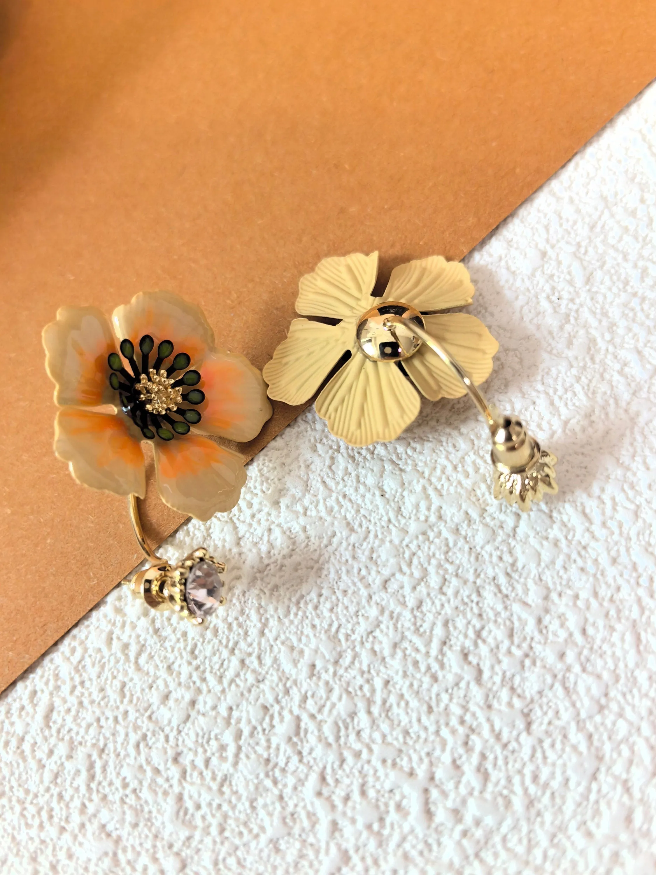 Rhinestone Gradient Orange Flower Drop Statement Earrings