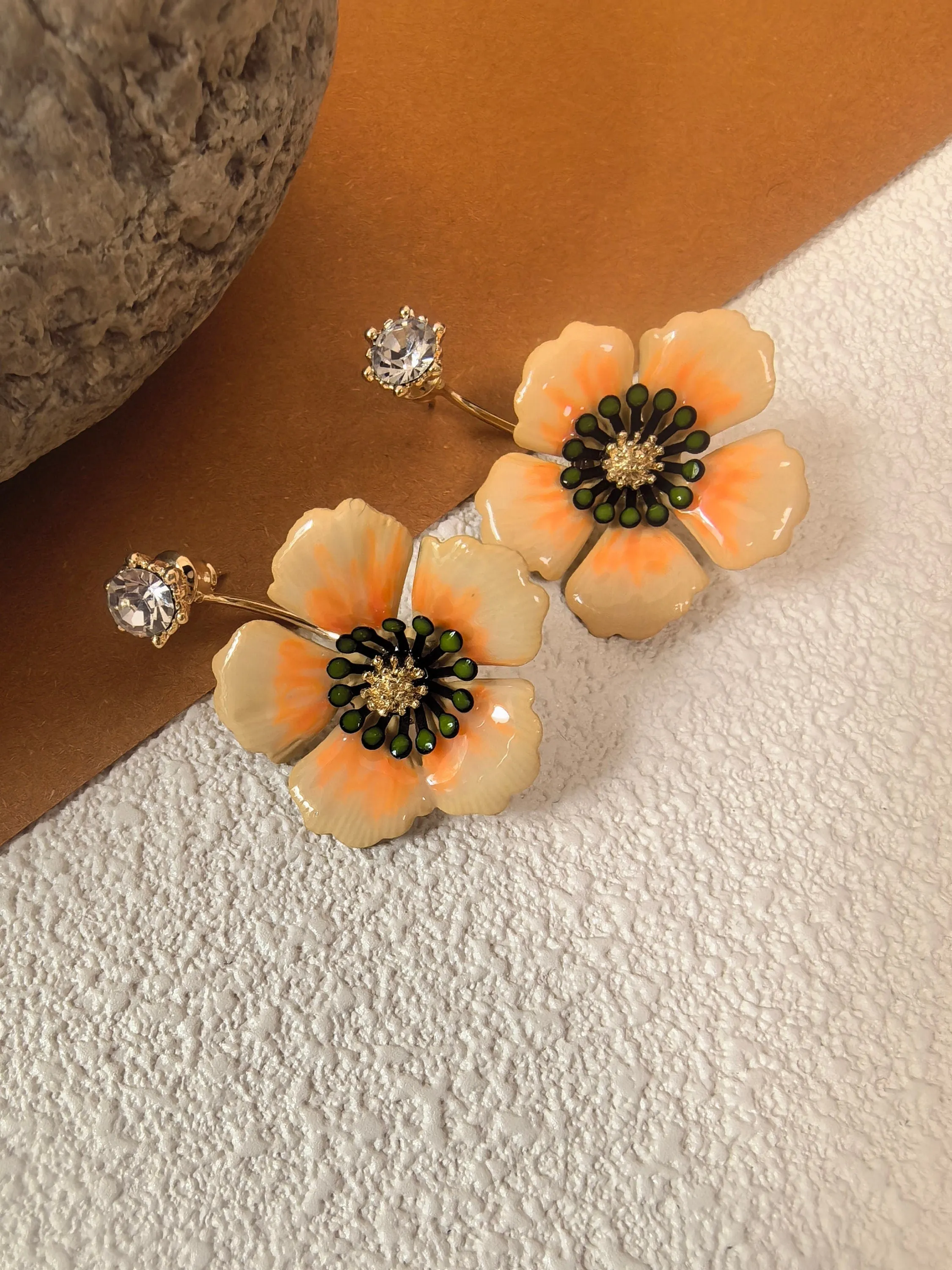 Rhinestone Gradient Orange Flower Drop Statement Earrings