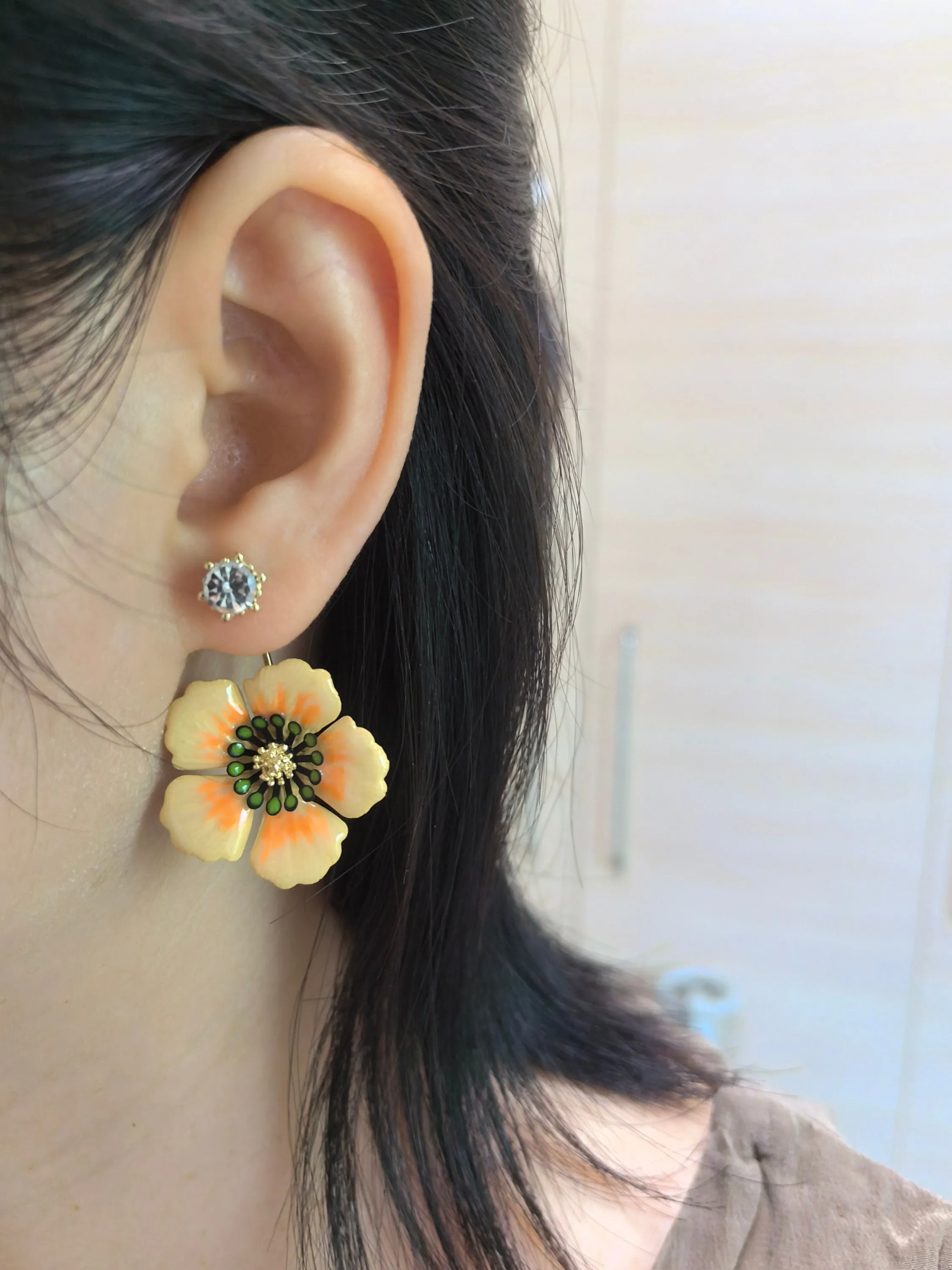 Rhinestone Gradient Orange Flower Drop Statement Earrings