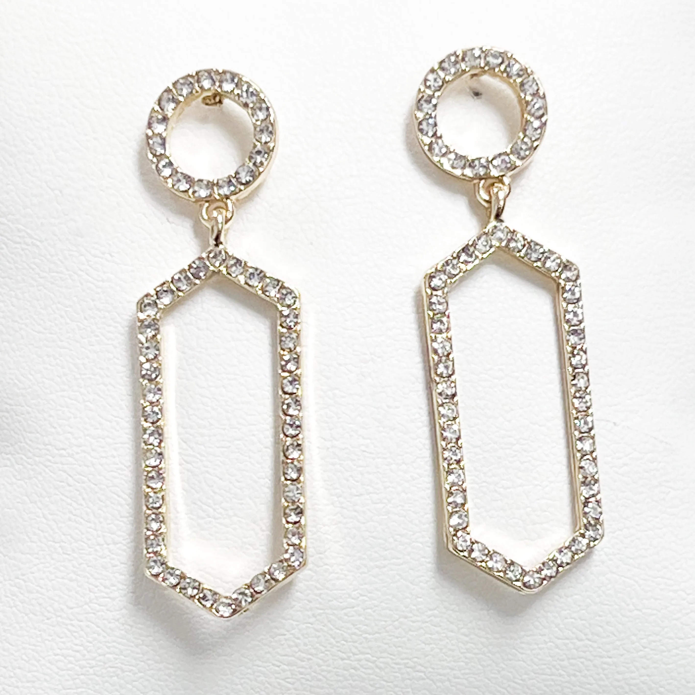 Rina - Rhinestone Hexagon Drop Earrings