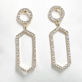 Rina - Rhinestone Hexagon Drop Earrings