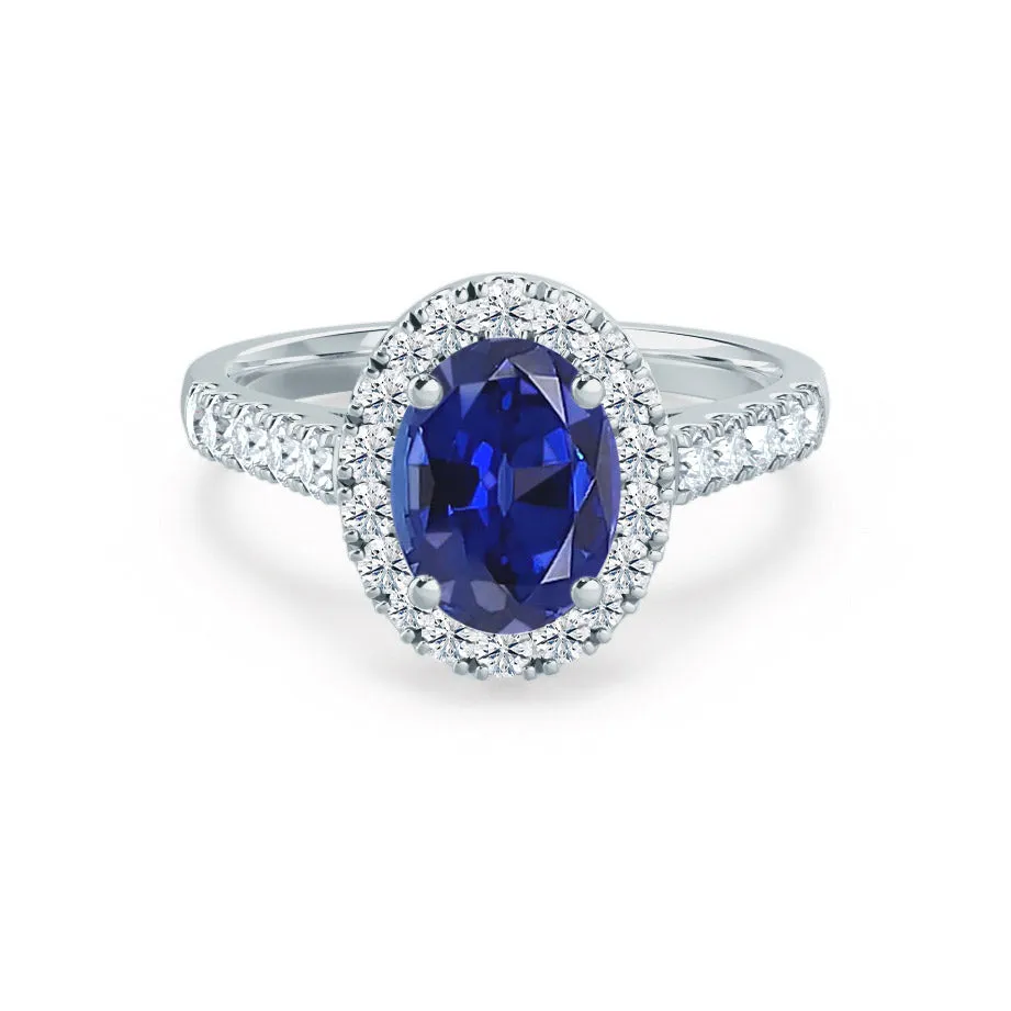 ROSA - Chatham® Blue Sapphire & Diamond 950 Platinum Halo