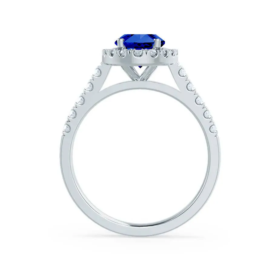 ROSA - Chatham® Blue Sapphire & Diamond 950 Platinum Halo