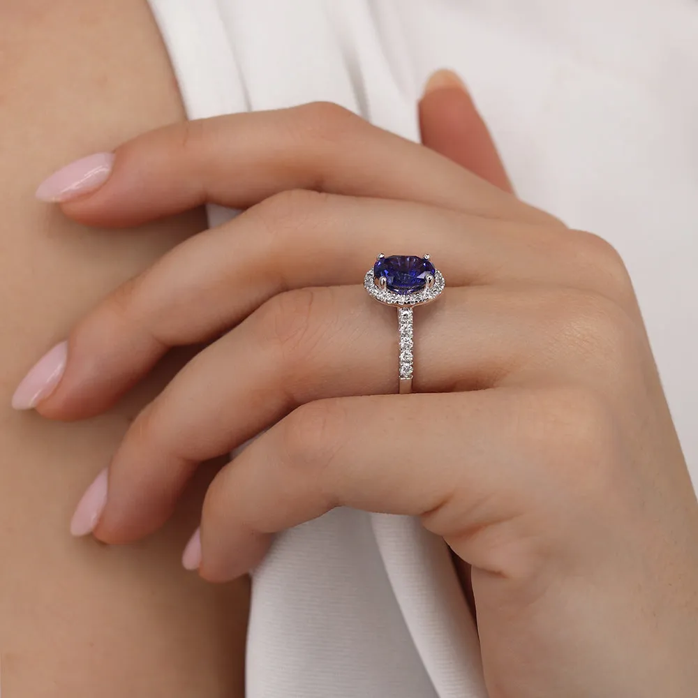 ROSA - Chatham® Blue Sapphire & Diamond 950 Platinum Halo