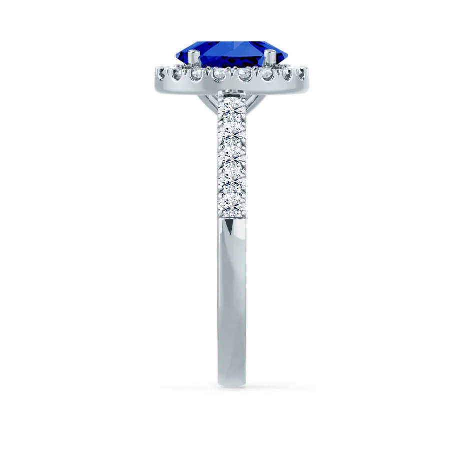 ROSA - Chatham® Blue Sapphire & Diamond 950 Platinum Halo