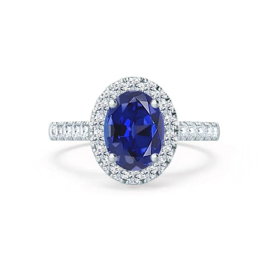 ROSA - Chatham® Blue Sapphire & Diamond 950 Platinum Halo