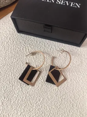 Rose Gold Black Titanium Steel Hoop Rectangle Drop Dangle Earrings
