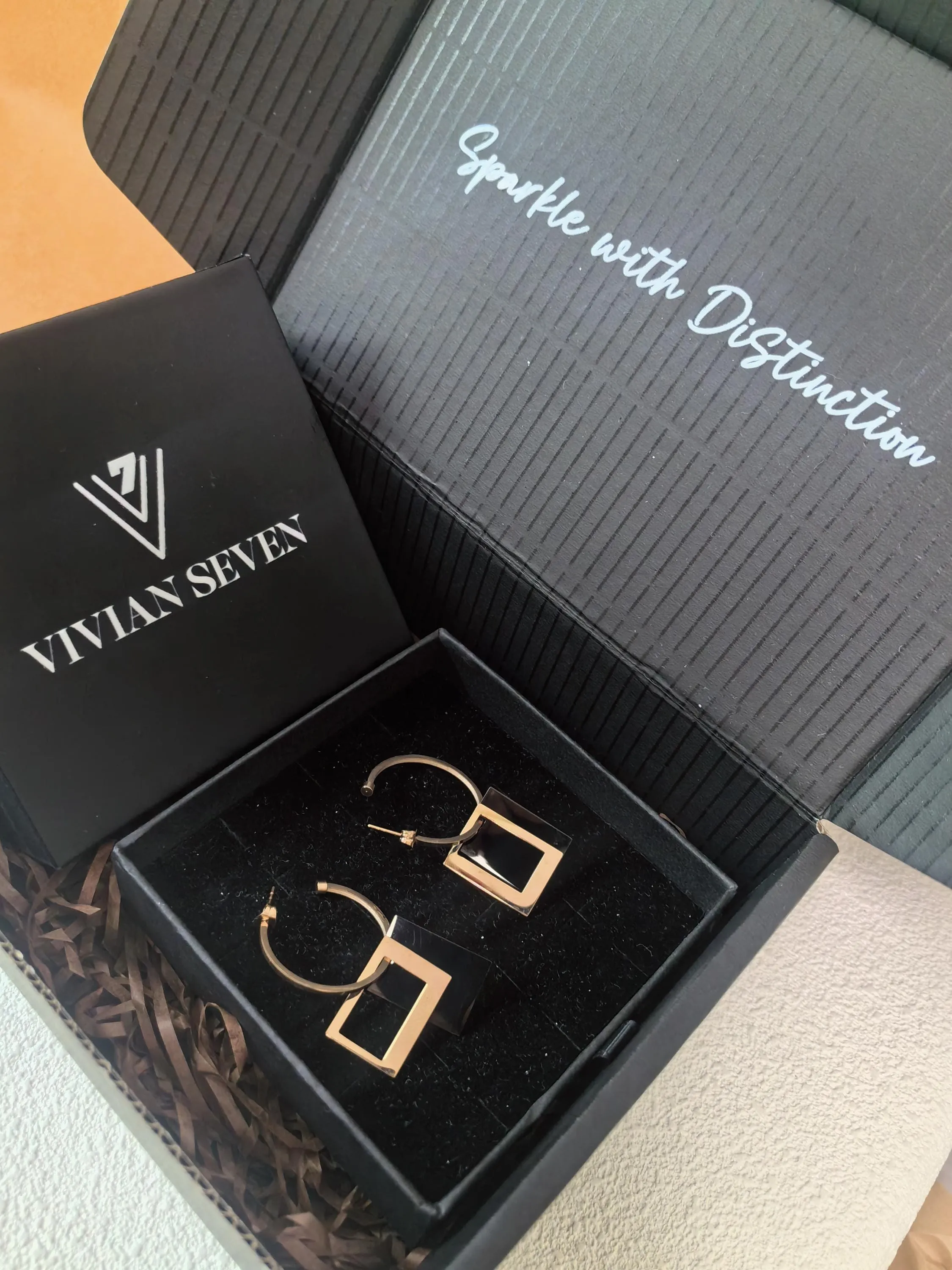 Rose Gold Black Titanium Steel Hoop Rectangle Drop Dangle Earrings