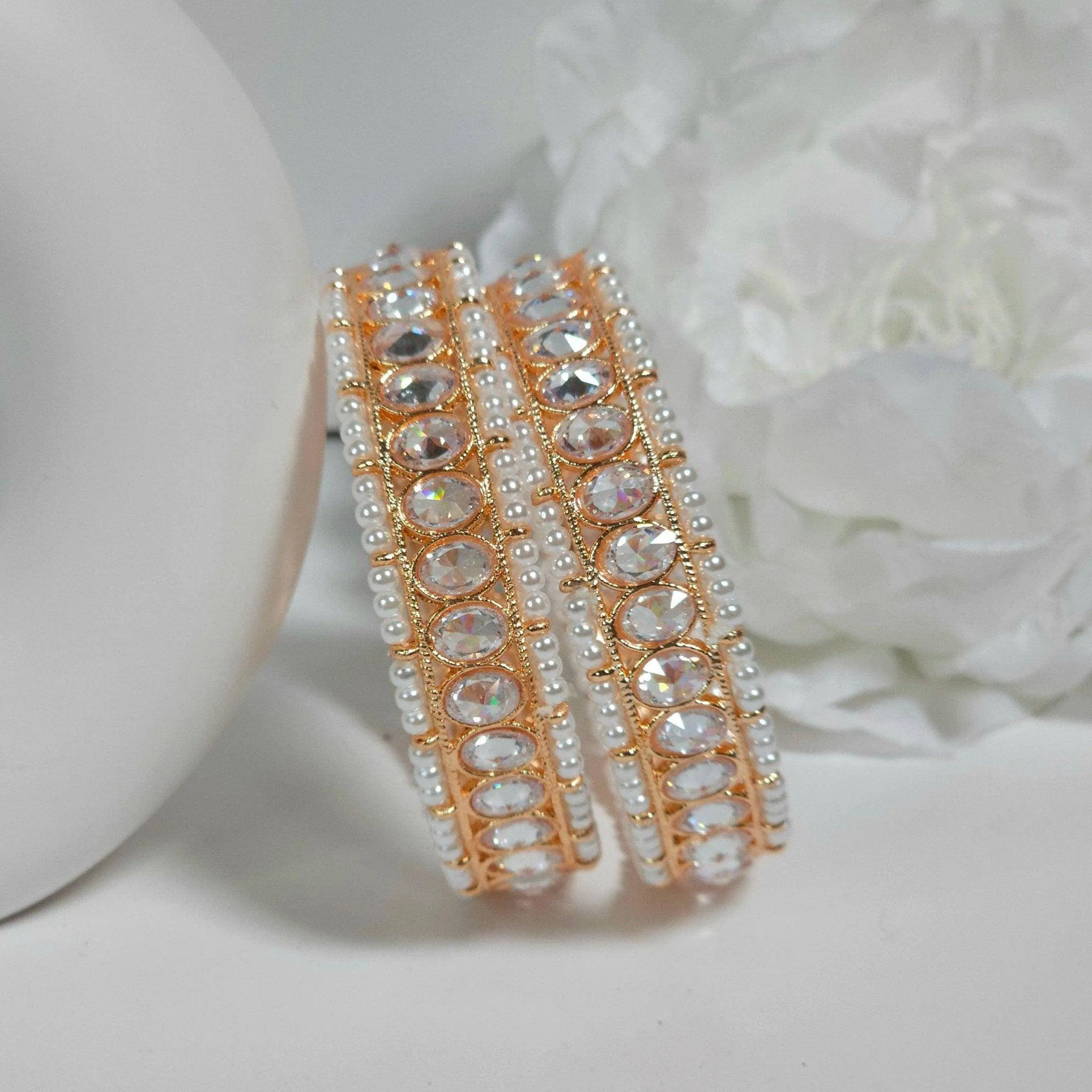 Rose Gold Pink Polki Bangle Set