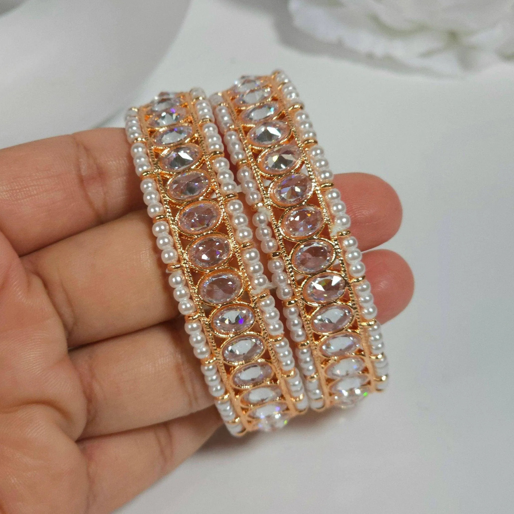 Rose Gold Pink Polki Bangle Set