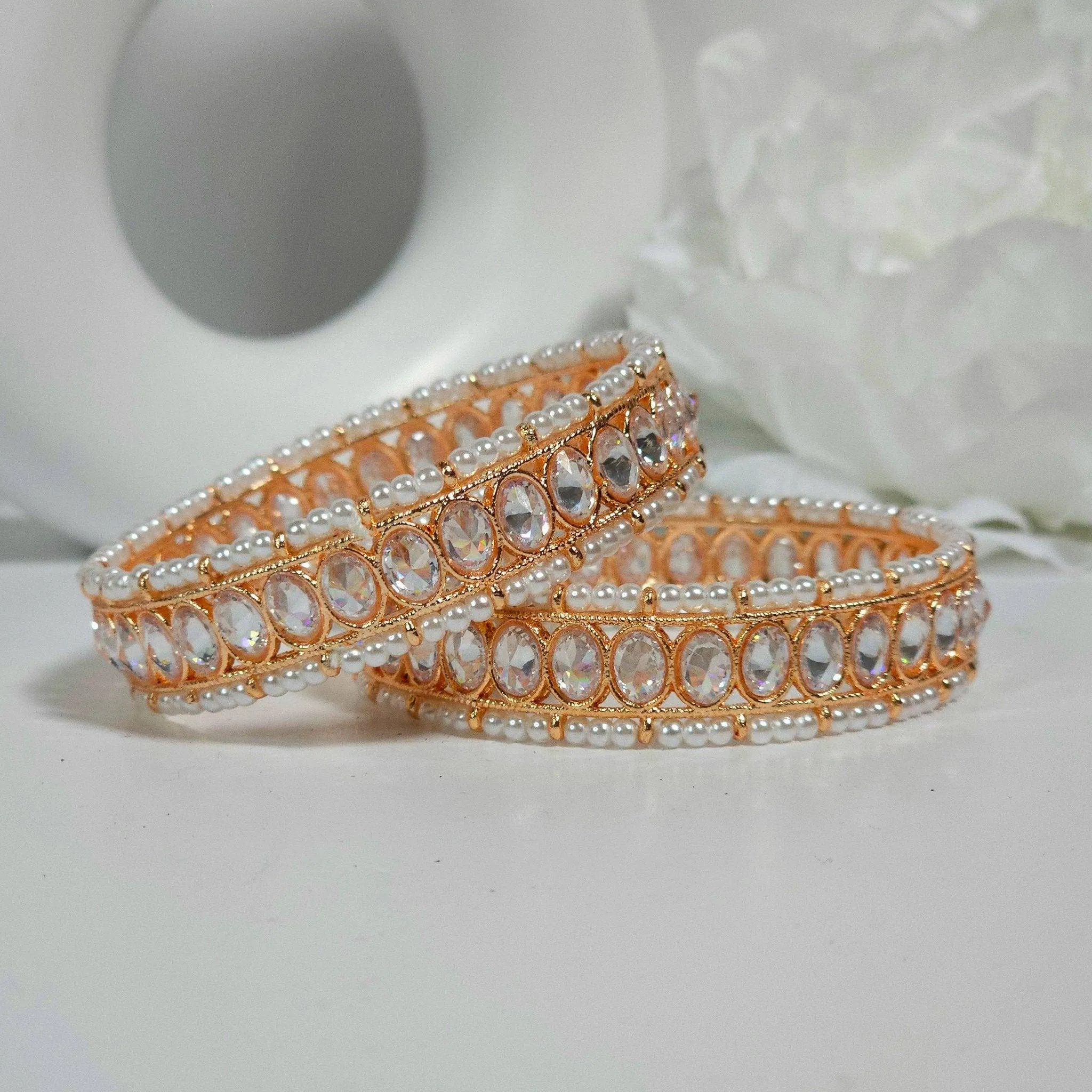 Rose Gold Pink Polki Bangle Set