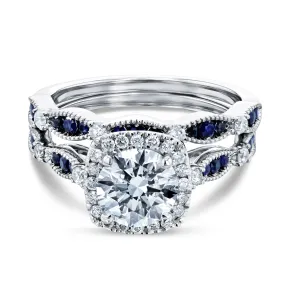 Round Diamond and Blue Sapphire Bridal Set