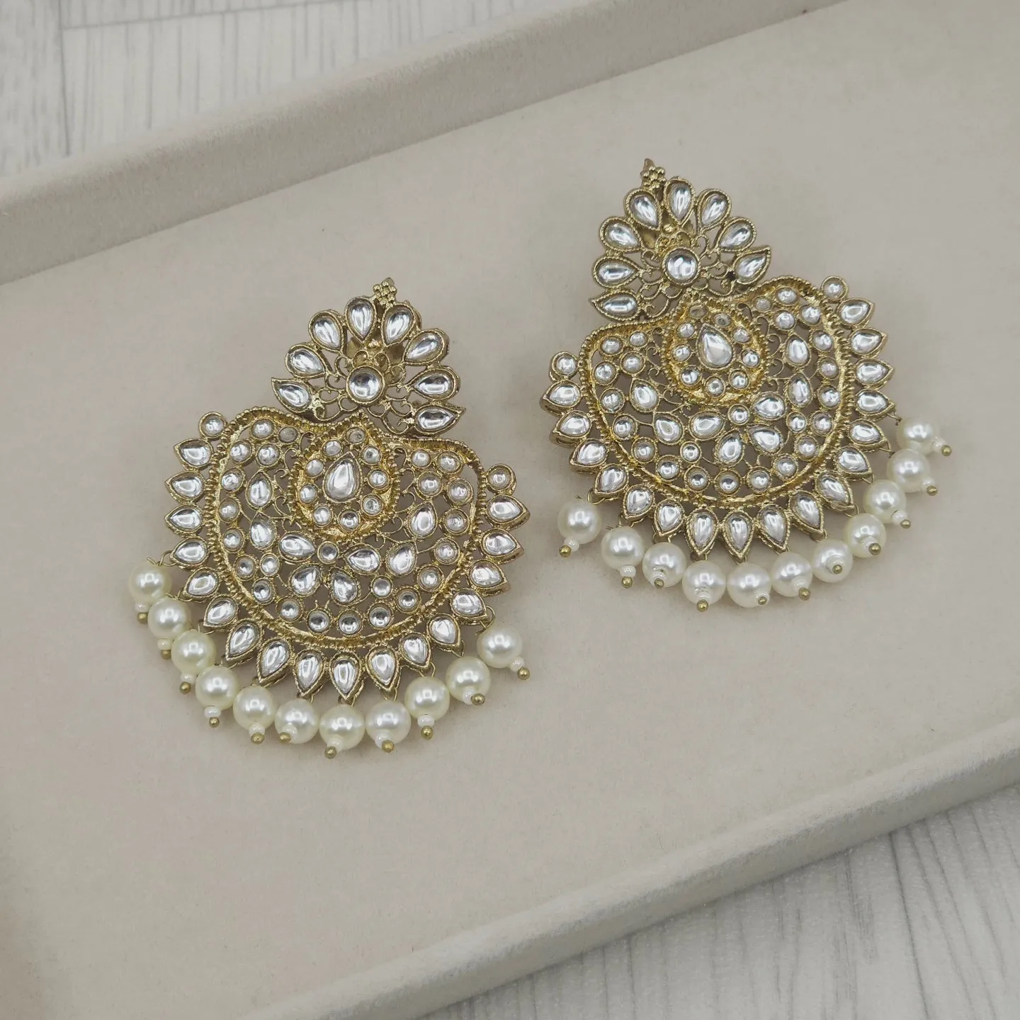 Saima Gold Kundan Chandbali Earrings