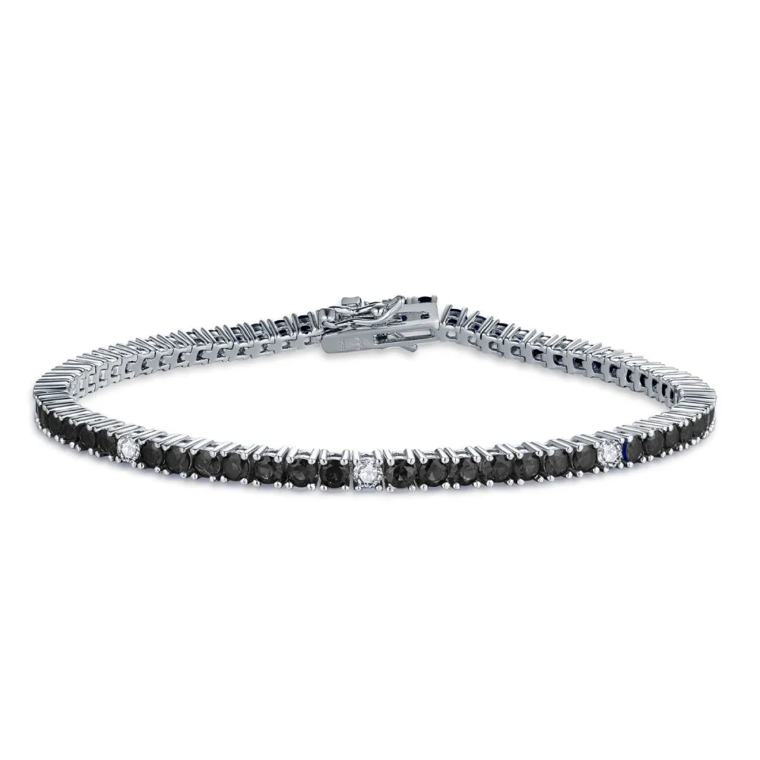 Silver Tennis Bracelet With Colored CZ Stones & White CZ Stone Intervals - Choose Your Color