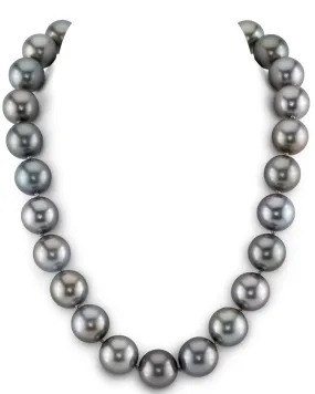 Silvery-Steel Tahitian True Round Pearl Necklace, 15.0-16.0mm