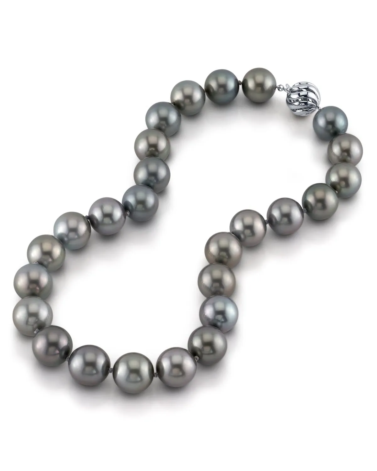 Silvery-Steel Tahitian True Round Pearl Necklace, 15.0-16.0mm