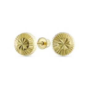 Simple Classic 10K Gold Drop Ball Earrings Round Half Dome Star Burst Studs 6MM